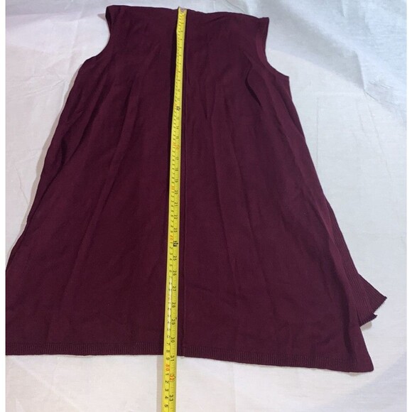 Side slits tunic top tie bow burgundy sleeveless hi-low stretch career casual M - Picture 8 of 11